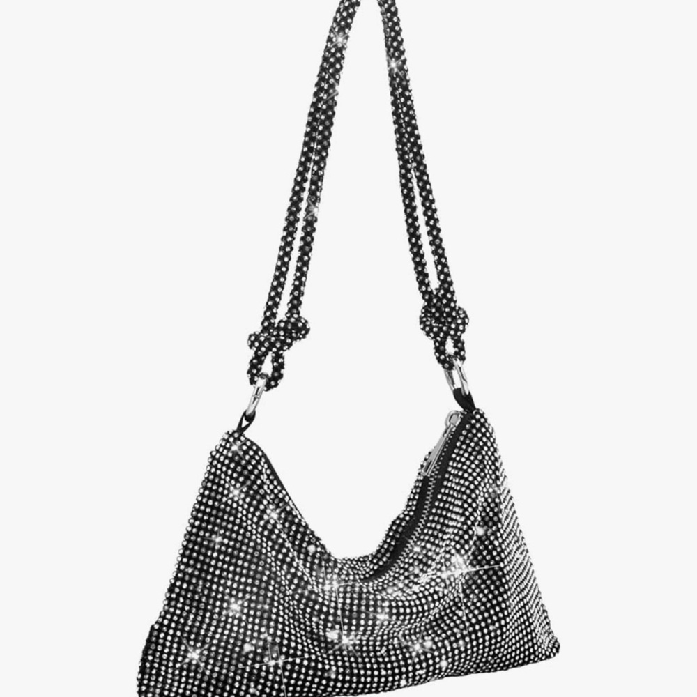 NWOT Rhinestone Black and Silver Shoulder Bag - Picture 3 of 6